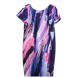 DR Collection Abstract Watercolor A-Line Sheath Dress Plus Size 18W Purple Scuba
